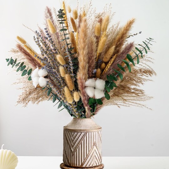 Handmade Dried Flower Bouquet - Pampas Grass, Eucalyptus & Cotton Stems - Boho Home Decor, Wedding Centerpiece